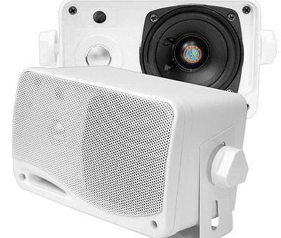 NEW Pyle 3.5  200w 3-Way Weather Proof Mini Box Outdoor Marine Speakers White Online now