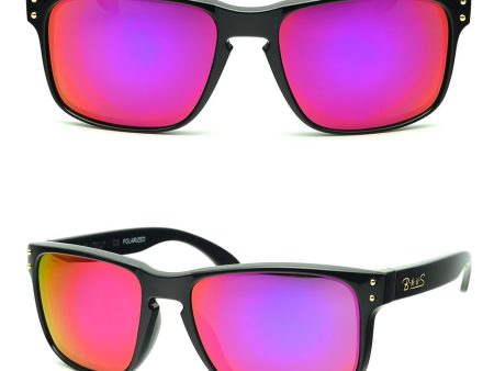 BNUS Italy made Classic Sunglasses Corning Real Glass Lens w. Polarized Option Frame: Black   Lens: Magenta Flash Supply