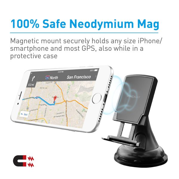 Macally Universal Dashboard   Windshield Magnetic Car Mount Phone Holder for Cell Phones GPS & Mini Tablets | 4 Metal Plates Included Circle Rectangle Heart & Diamond (MGRIPMAG) Dashboard & Windshield Hot on Sale