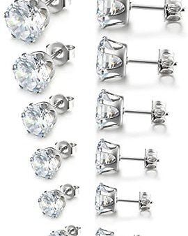 Besteel Womens Stainless Steel Stud Earrings Set Hypoallergenic Pierced Cubic 6 on Sale