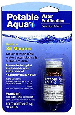 NEW Potable Aqua Water Treatment 50 Tablets Camping Hiking Purifier Travel SOS Online Sale