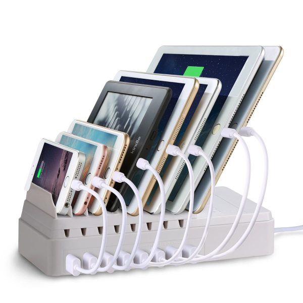 FLECK CS008 8-Port Desktop Universal Charging Station Multi-Device DockOrganizerStand USB Charger Clever Design For Easy Cable Storage For iPhone iPad Smartphone PC Tablets etc (White) White Sale