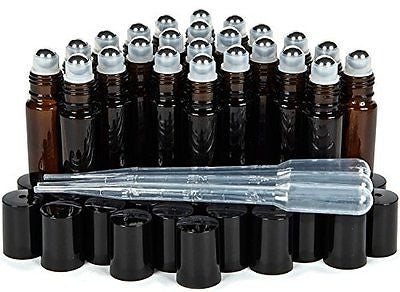 24 Amber 10 ml Oil Glass Roll On Bottles Vivaplex Essential Oils + Roller Balls Supply