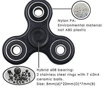 Black Tri Fidget Hand Spinner Ultra Durable High Speed Si3n4 Hybrid Ceramic on Sale