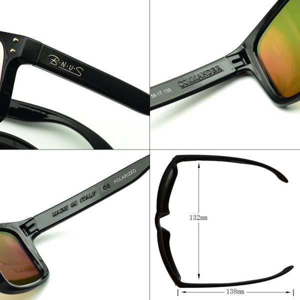 BNUS Italy made Classic Sunglasses Corning Real Glass Lens w. Polarized Option Frame: Black   Lens: Magenta Flash Supply